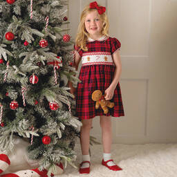 Rachel Riley-Красное хлопковое платье со сборками в клетку | Childrensalon Outlet