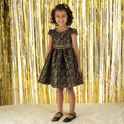 Rachel Riley-Girls Starry Black and Gold Dress | Childrensalon Outlet
