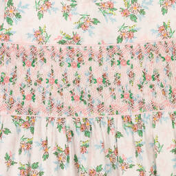 ريتشيل رايلي -فستان مطرز سموكينغ قطن لون أبيض بطبعة ورود | Childrensalon Outlet