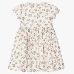 ريتشيل رايلي -فستان مطرز سموكينغ قطن لون أبيض بطبعة ورود | Childrensalon Outlet