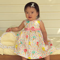 Rachel Riley-Girls White Ice Cream Print Dress & Bloomers | Childrensalon Outlet