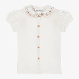 Rachel Riley-Girtls White Cotton Embroidered Blouse  | Childrensalon Outlet