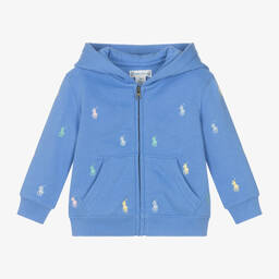 Ralph Lauren-Baby Boys Blue Cotton Pony Zip-Up Hoodie | Childrensalon Outlet