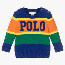Ralph Lauren-Baby Boys Blue Striped Logo Sweater | Childrensalon Outlet