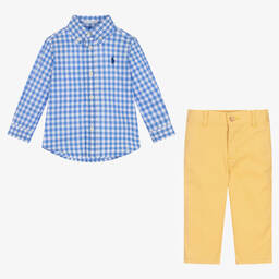 رالف لورين-طقم بنطلون قطن لون أزرق وأصفر للمواليد | Childrensalon Outlet