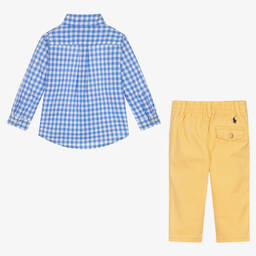 رالف لورين-طقم بنطلون قطن لون أزرق وأصفر للمواليد | Childrensalon Outlet