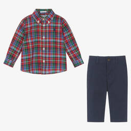 Ralph Lauren-Красно-синяя рубашка и синие штанишки из хлопка | Childrensalon Outlet