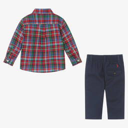 Ralph Lauren-Красно-синяя рубашка и синие штанишки из хлопка | Childrensalon Outlet