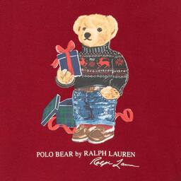 رالف لورين-سويتشيرت بطبعة بير قطن جيرسي لون أحمر برغندي | Childrensalon Outlet