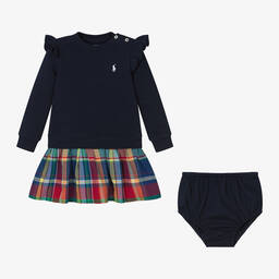 Ralph Lauren-Baby Girls Blue Check Sweatshirt Dress | Childrensalon Outlet