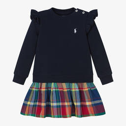 Ralph Lauren-Baby Girls Blue Check Sweatshirt Dress | Childrensalon Outlet