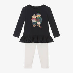 Ralph Lauren-طقم ليقنز لون عاجي وكحلي للمولودات | Childrensalon Outlet