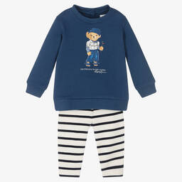 Ralph Lauren-طقم ليغنغز قطن جيرسي لون كحلي وأبيض للمولودات | Childrensalon Outlet