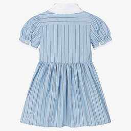رالف لورين-فستان قطن بوبلين مقلم لون أزرق للمولودات | Childrensalon Outlet