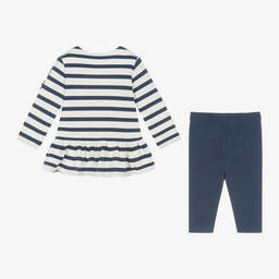 Ralph Lauren-Baby Girls Ivory & Blue Stripe Leggings Set | Childrensalon Outlet