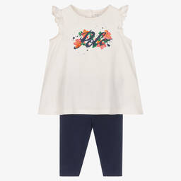 Ralph Lauren-طقم ليقنز  قطن لون عاجي وكحلي للمولودات | Childrensalon Outlet