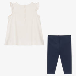 Ralph Lauren-طقم ليقنز  قطن لون عاجي وكحلي للمولودات | Childrensalon Outlet