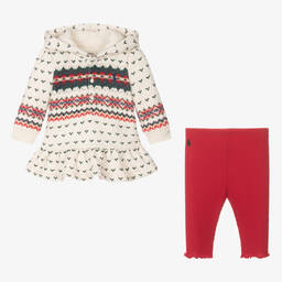 رالف لورين-طقم ليقنز  قطن جيرسي لون أحمر وعاجي للمولودات | Childrensalon Outlet