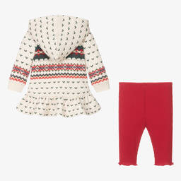 رالف لورين-طقم ليقنز  قطن جيرسي لون أحمر وعاجي للمولودات | Childrensalon Outlet