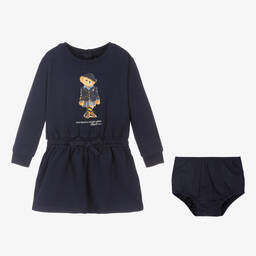 Ralph Lauren-فستان قطن جيرسي لون كحلي للمولودات | Childrensalon Outlet