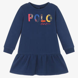 Ralph Lauren Baby Girls Navy Blue Cotton Dress Childrensalon