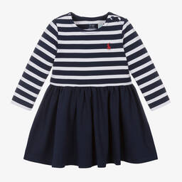 Ralph Lauren-Baby Girls Navy Blue Striped Dress | Childrensalon Outlet