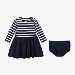 Ralph Lauren-Baby Girls Navy Blue Striped Dress | Childrensalon Outlet
