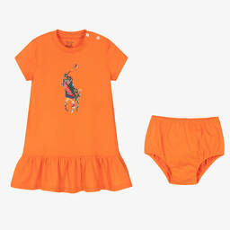 Ralph Lauren-Оранжевое хлопковое платье для малышек | Childrensalon Outlet