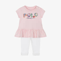 رالف لورين-طقم ليقنز قطن لون زهري للمولودات | Childrensalon Outlet