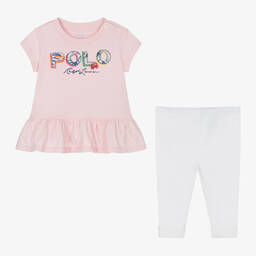 رالف لورين-طقم ليقنز قطن لون زهري للمولودات | Childrensalon Outlet