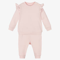 Ralph Lauren Baby Girls Pink Cotton Ruffle Tracksuit Childrensalon Outlet