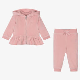 Ralph Lauren-بدلة رياضية هودي قطن قطيفة لون زهري للمولودات | Childrensalon Outlet