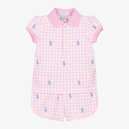 Ralph Lauren-Baby Girls Pink Gingham Cotton Shorts Set | Childrensalon Outlet