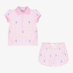 Ralph Lauren-Baby Girls Pink Gingham Cotton Shorts Set | Childrensalon Outlet