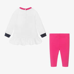 رالف لورين-طقم ليغنغز بطبعة بير قطن جيرسي لون أبيض وزهري | Childrensalon Outlet