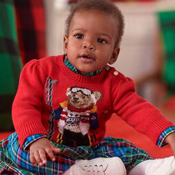 رالف لورين-كنزة قطن محبوك لون أحمر للمولودات | Childrensalon Outlet