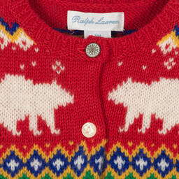 Ralph Lauren-كارديغان قطن وصوف محبوك لون أحمر للمولودات | Childrensalon Outlet