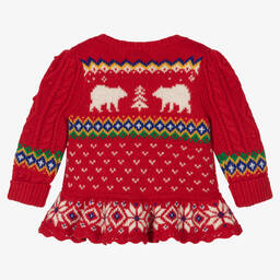 Ralph Lauren-كارديغان قطن وصوف محبوك لون أحمر للمولودات | Childrensalon Outlet