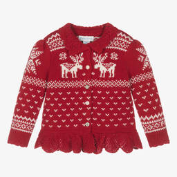 رالف لورين-كارديغان قطن وصوف محبوك لون أحمر للمولودات | Childrensalon Outlet