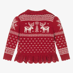 رالف لورين-كارديغان قطن وصوف محبوك لون أحمر للمولودات | Childrensalon Outlet