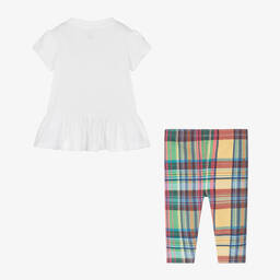 رالف لورين-طقم ليغنغز قطن كاروهات لون أخضر وأبيض للمولودات | Childrensalon Outlet