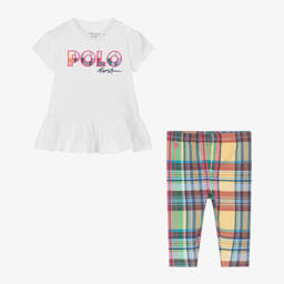 رالف لورين-طقم ليغنغز قطن كاروهات لون أخضر وأبيض للمولودات | Childrensalon Outlet