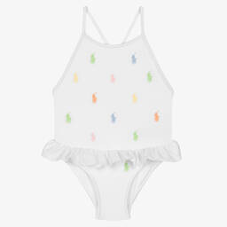 Ralph Lauren-Baby Girls White Pony Logo Swimsuit | Childrensalon Outlet