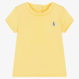 Ralph Lauren-Baby Girls Yellow Cotton Logo T-Shirt | Childrensalon Outlet