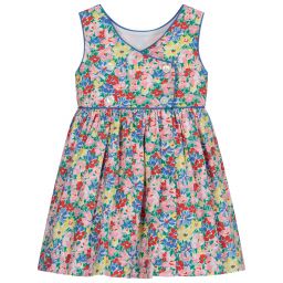 Ralph Lauren-طقم فستان وسروال قطن بوبلين لون أزرق بطبعة ورود | Childrensalon Outlet