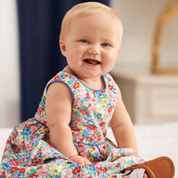 Ralph Lauren-طقم فستان وسروال قطن بوبلين لون أزرق بطبعة ورود | Childrensalon Outlet