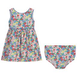 Ralph Lauren-طقم فستان وسروال قطن بوبلين لون أزرق بطبعة ورود | Childrensalon Outlet