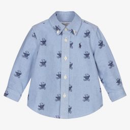 Ralph Lauren-Голубая рубашка из хлопка оксфорд с медвежатами | Childrensalon Outlet