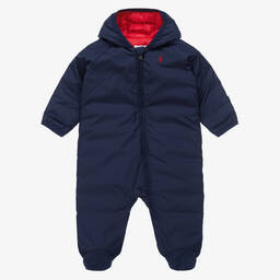 Ralph Lauren-Blue Padded Logo Baby Snowsuit | Childrensalon Outlet