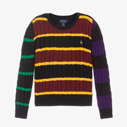 Поло Ralph Lauren-Сине-красный свитер крупной вязки | Childrensalon Outlet